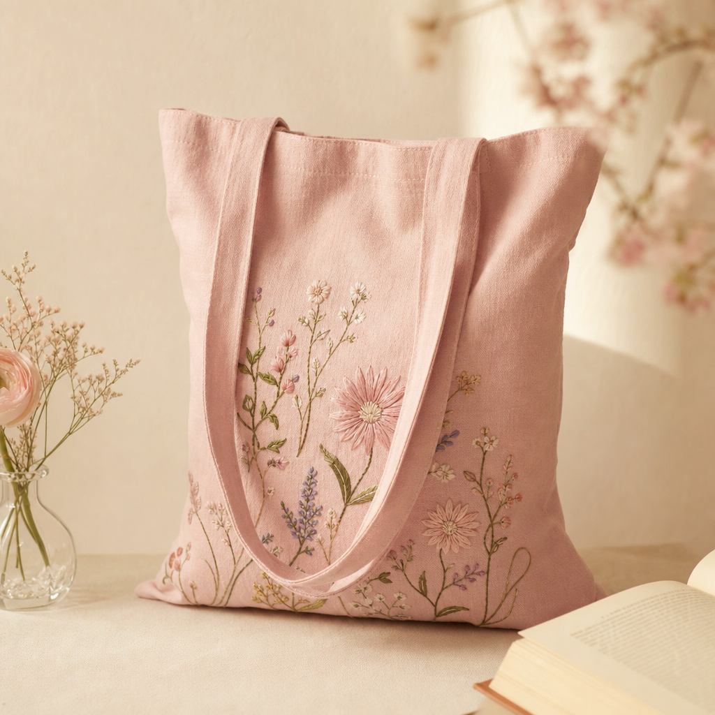 刺繡棉麻托特包